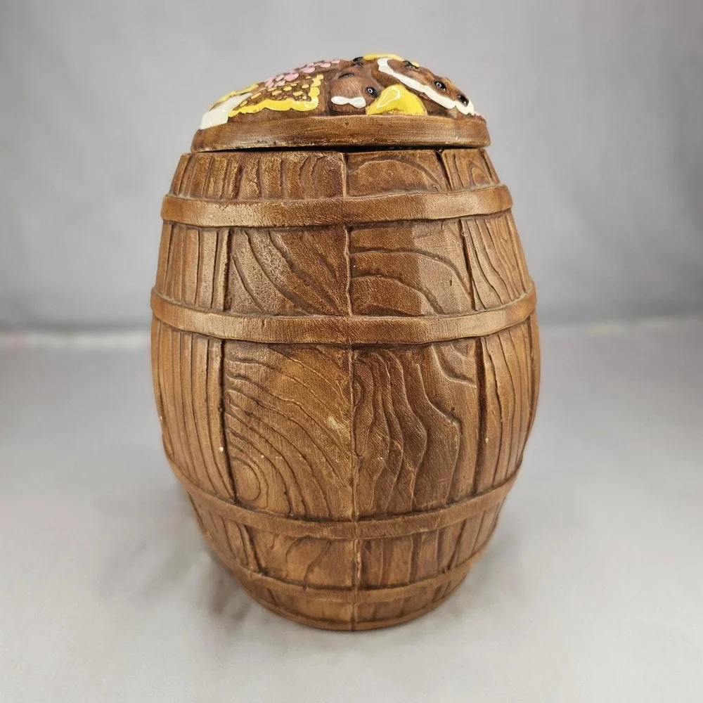 Vintage Twin Winton Grandmas Cookies Barrel Ceramic Cookie Jar Brown Handpainted